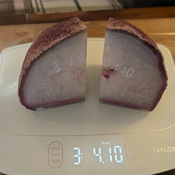 Brazilian Geode Pink White Quartz Agate Polished Bookends Set Dyed Stone Decor - Picture 7 of 11